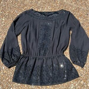 Black Silk Blouse with Sequin Detail